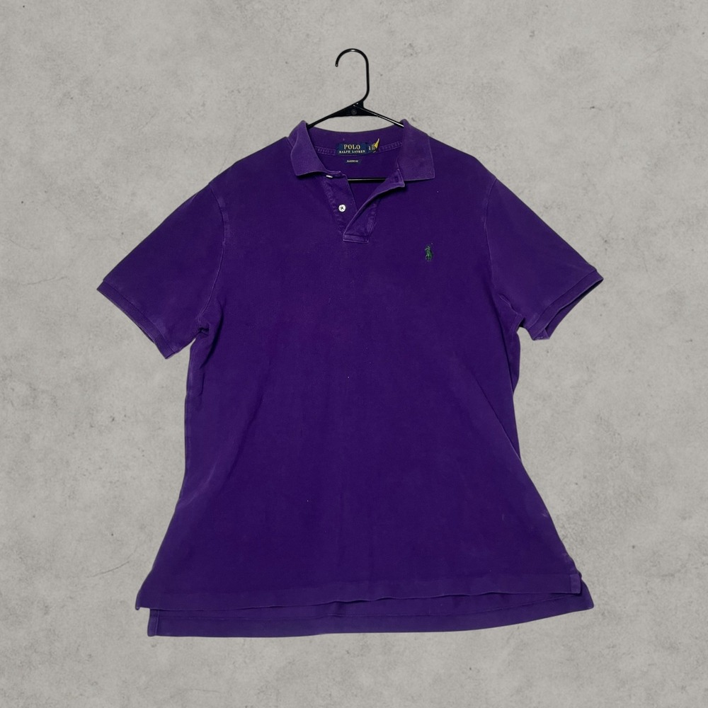 Polo Ralph Lauren Mens Classic Fit Purple Short Sleeve Polo Shirt Green Pony L